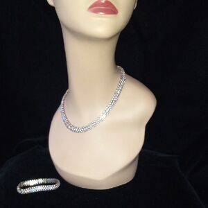 Heavy Vintage High-End 925 Sterling Silver Crystal Necklace Bracelet Set 100g